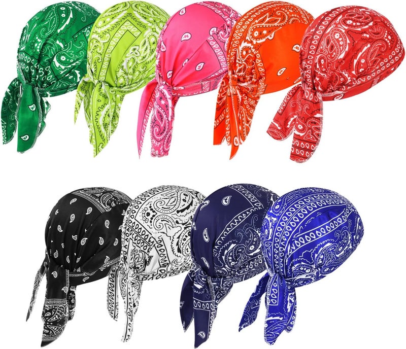 DOCILA 9 Pcs Do Rags Skull Cap Men Women Helmet Liner Head Bandana Motorcycle Durags Caps Cycling Beanie Sports Accessories - Image 1
